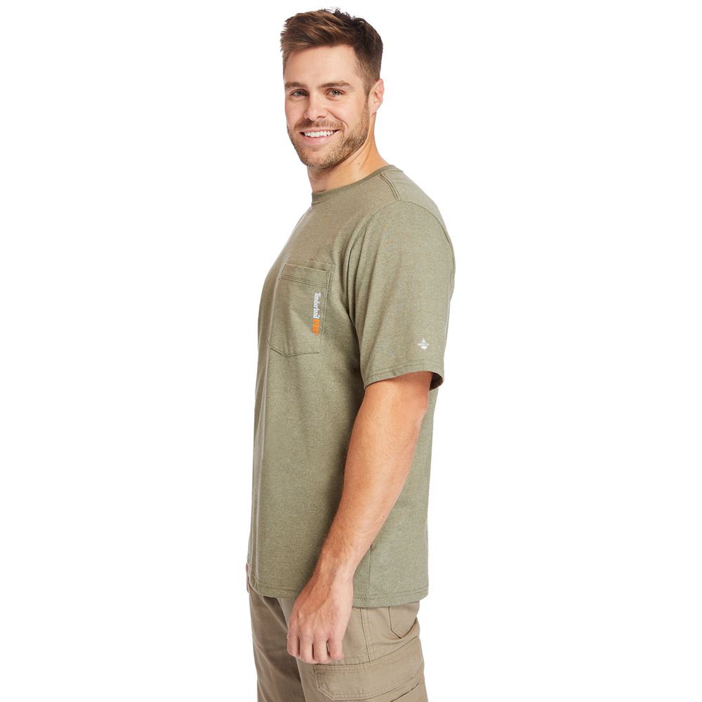 Camisetas Timberland Argentina Hombre - Pro® Big & Tall Base Plate Short-Sleeve - Verde Oliva - ZNUF